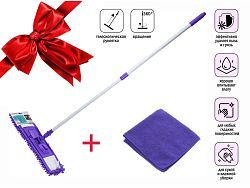 Швабра для пола с насадкой из шенилла, лиловая + салфетка из микрофибры 30х30 см (ПРОМО салфетка из ...