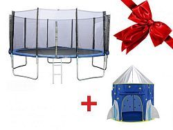 Батут с защитной сеткой и лестницей, 457.5х85 см + Домик- палатка игровая детская, Ракета  ...