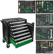 Тележка инструментальная 7-ми полочная с набором инструментов 274+12пр. и дополнительной боковой сек...Rock FORCE RF-55300+12