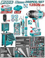 Гайковерт аккумуляторный с набором инструмента, аксессуаров и инструментальной тележкой   (288 предм...