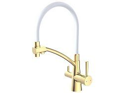 Смеситель для кухни (Lt) D35, серия LUX с краном для пит. воды золото (Гибкий излив, длина 223 мм, в...