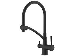 Смеситель для кухни (Lt) D35, серия LUX с краном для пит. воды черный (Гибкий излив, длина 223 мм, в...