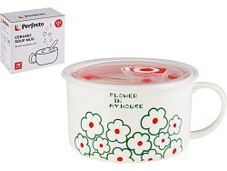 Кружка для супа с крышкой с паровыпуском, 850 мл, керамическая, FLORALS-1  ...