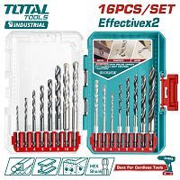 Набор сверл по металлу, бетону и дереву   (16 шт)