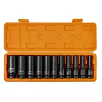 Головки ударные глубокие, набор 11пр., 1/2" (6гр.)  