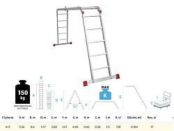 Лестница алюм. многофункц. трансформер 4х5 ступ., шир. 400 mm, 17кг NV3320 (Максимальная нагрузка - ...
