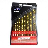 Сверла по металлу спиральные 1, 2, 3, 4, 5, 6, 7, 8, 9, 10мм HSS-TiN, набор 10 предметов  ...