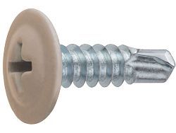 Саморез 4.2х16 мм с прессшайбой, цинк, со сверлом, RAL 1014 (14000 шт в коробе) (цвет слоновая кость...