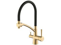 Смеситель для кухни (Lt) D35, серия LUX с краном для пит. воды золото (Гибкий излив, длина 223 мм, в...