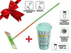 Швабра для пола с насадкой из микрофибры,Джайв+кружка керамическая,400 мл (Телескопическая рукоятка ...