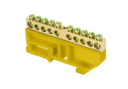 Шина "0" N (6х9мм) 10 отверстий латунь желтый изолятор на DIN-рейку розничный стикер PROxi...