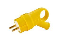 Вилка угловая с ушком (с/з, 16А, 250В) желтая  