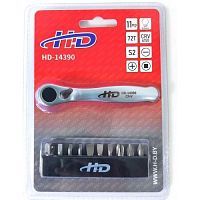 Набор инструментов, трещотка 72T + биты 1/4" (11пр.)  