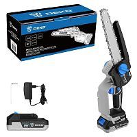 Пила цепная аккумуляторная, 20В, 2 АКБ 2,0 А/ч, шина 8" (20 см), шаг 1/4", паз 1,4 мм , DE...