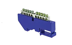 Шина "0" N (6x9мм) 10 отв. цинк синий изолятор на DIN-рейку PROxima  ...