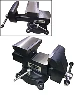 Тиски стальные поворотные с двумя наковальнями + захват для труб, переставные двухпозиционные 5.5''-...