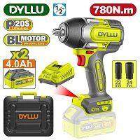 Гайковерт, 1/2" квадрат,  20В, 2АКБ 4,0 А/ч, 0-1600 / 0-2100 / 0-2400об/мин, 0-1500 / 0-1800 / ...