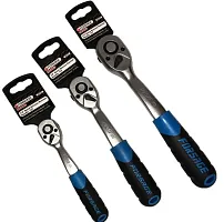 Трещотка реверсивная с резиновой ручкой 3/8''(72зуб., L-200мм)на пластиковом держателе  ...