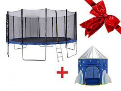 Батут с защитной сеткой и лестницей, 488х85 см + Домик- палатка игровая детская, Ракета  ...