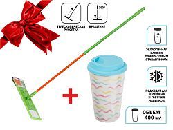 Швабра для пола с насадкой из микрофибры,Макарена+Кружка керамическая,400 мл (Телескопическая рукоят...