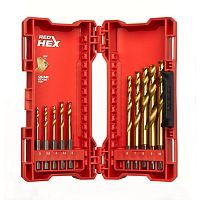 Набор сверл по металлу 3-10 мм (10 шт) Shockwave HSS-G Tin Red Hex GEN II  