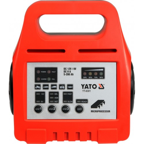 Зарядное устройство электронное (6/12V; 8A; 5-200Ah)  YATO YT-8301