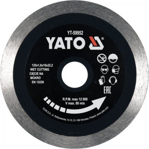 Круг алмазный 125x22.2x1.6mm (сплошной)  YATO YT-59952