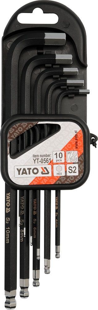 Ключи шестигранные с шариком удл. 1.27-10 мм. S2 (10пр.)  YATO YT-0561