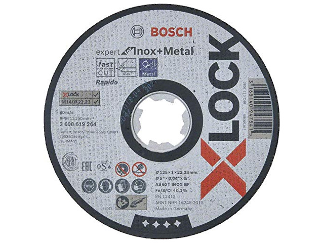 Круг отрезной 125x1.0x22.2 mm для нержавеющей стали X-LOCK Expert for Inox + Metal (прямой)  ...BOSCH 2608619264